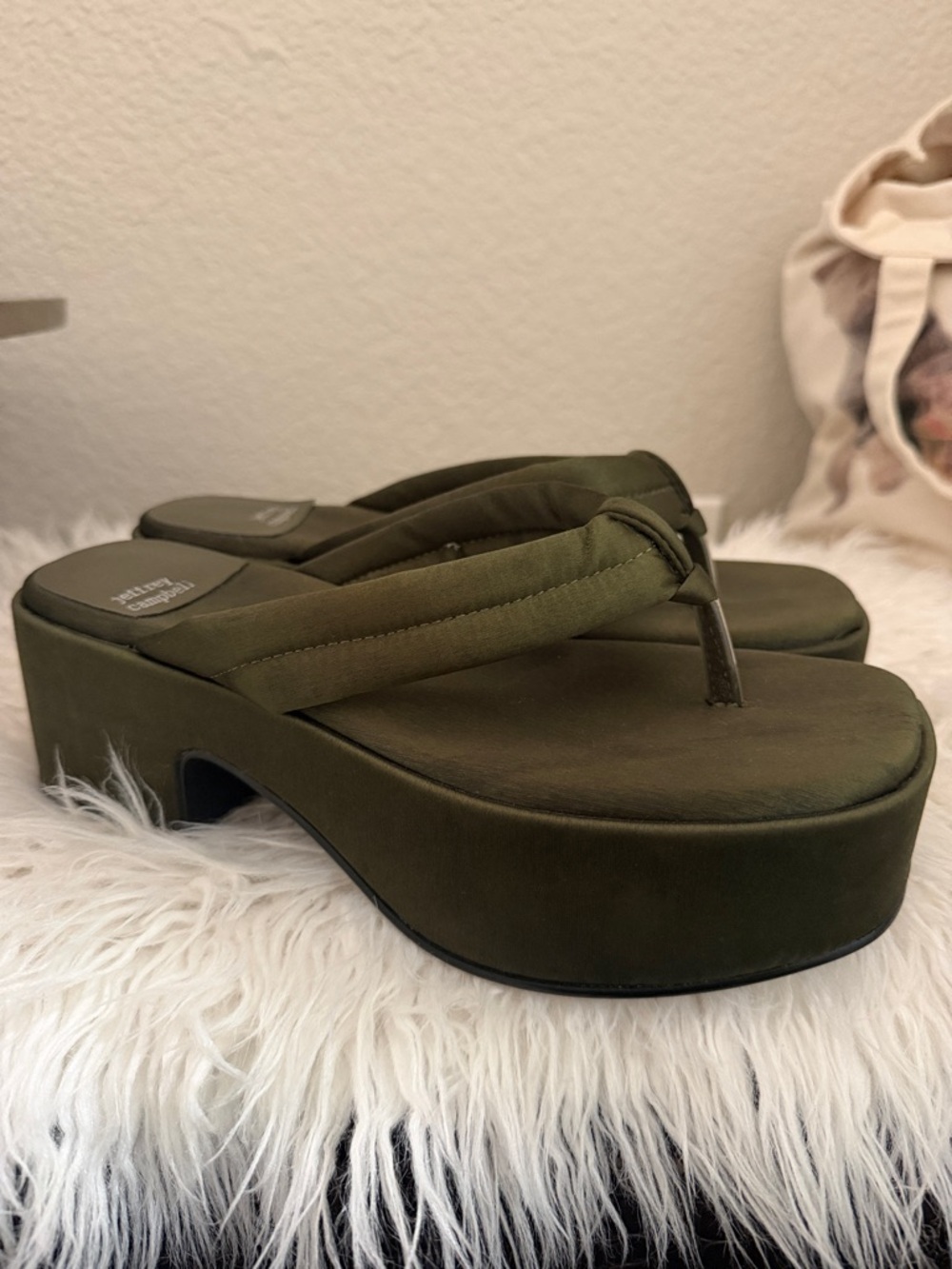 Olive Platform Flip Flop Sandals